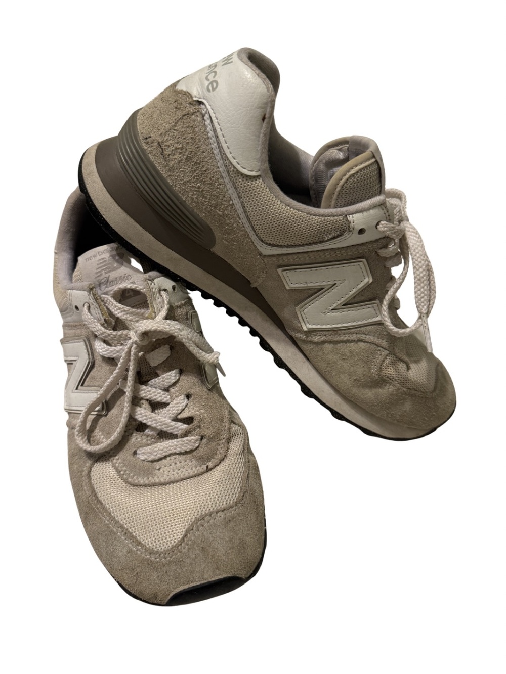 New Balance Grey & White Suede Mesh Sneakers